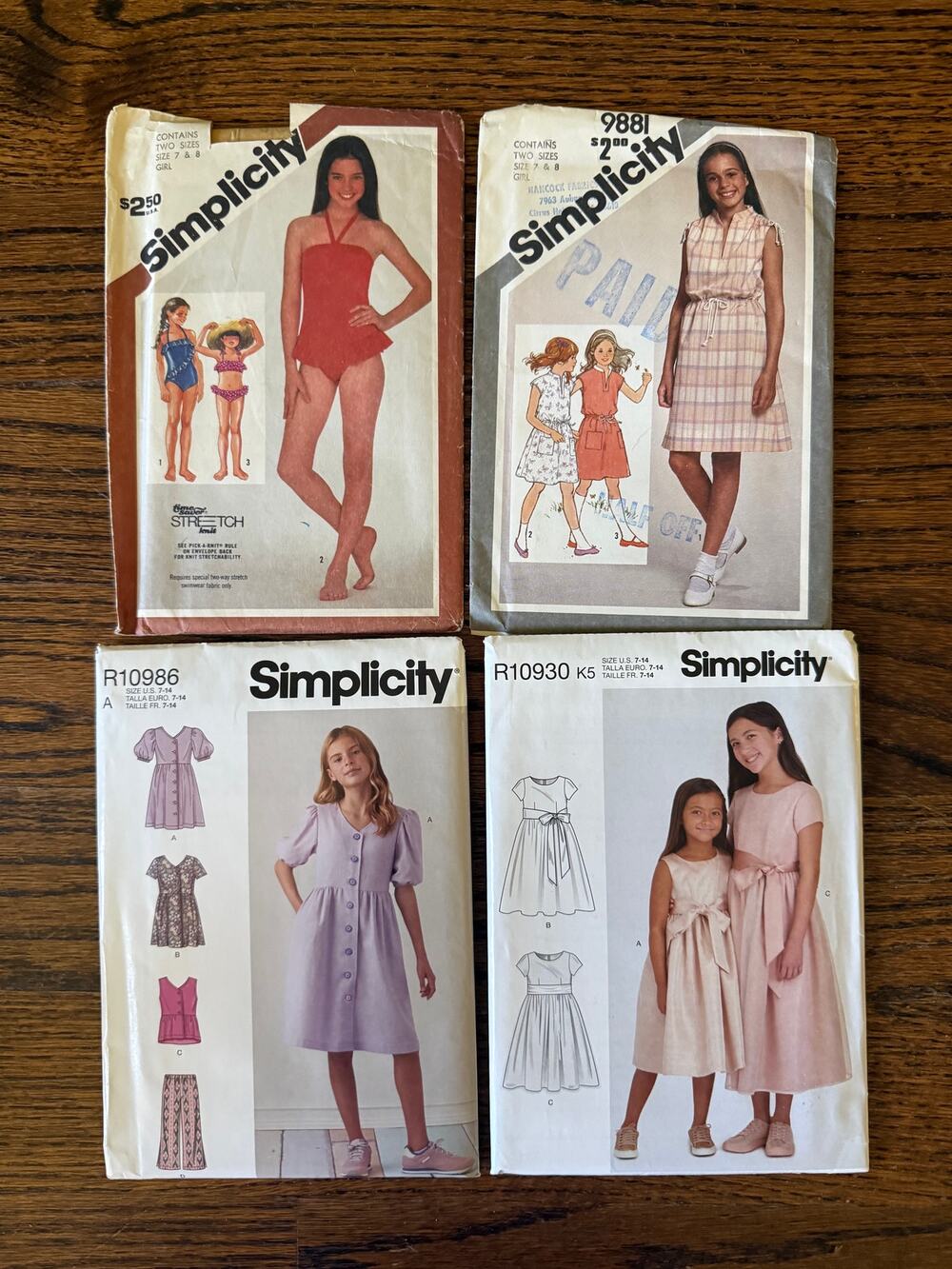 4-Piece Girls Size 7/8 Child Vintage Sewing Pattern Bundle/Lot Simplicity Dress
